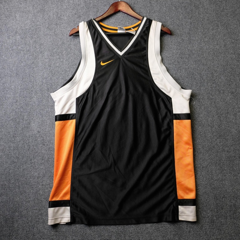 Nike Tank Jersey Mens XL Black Orange Mesh V Neck Basketball Sleeveless Training